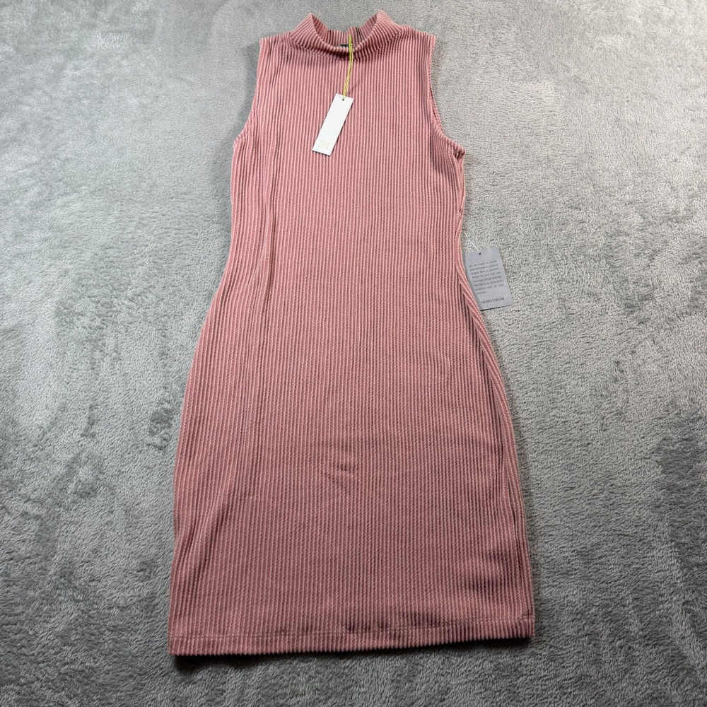 Good Luck Gem Dress Womens XS Pink Ribbed Mock Neck Sleeveless